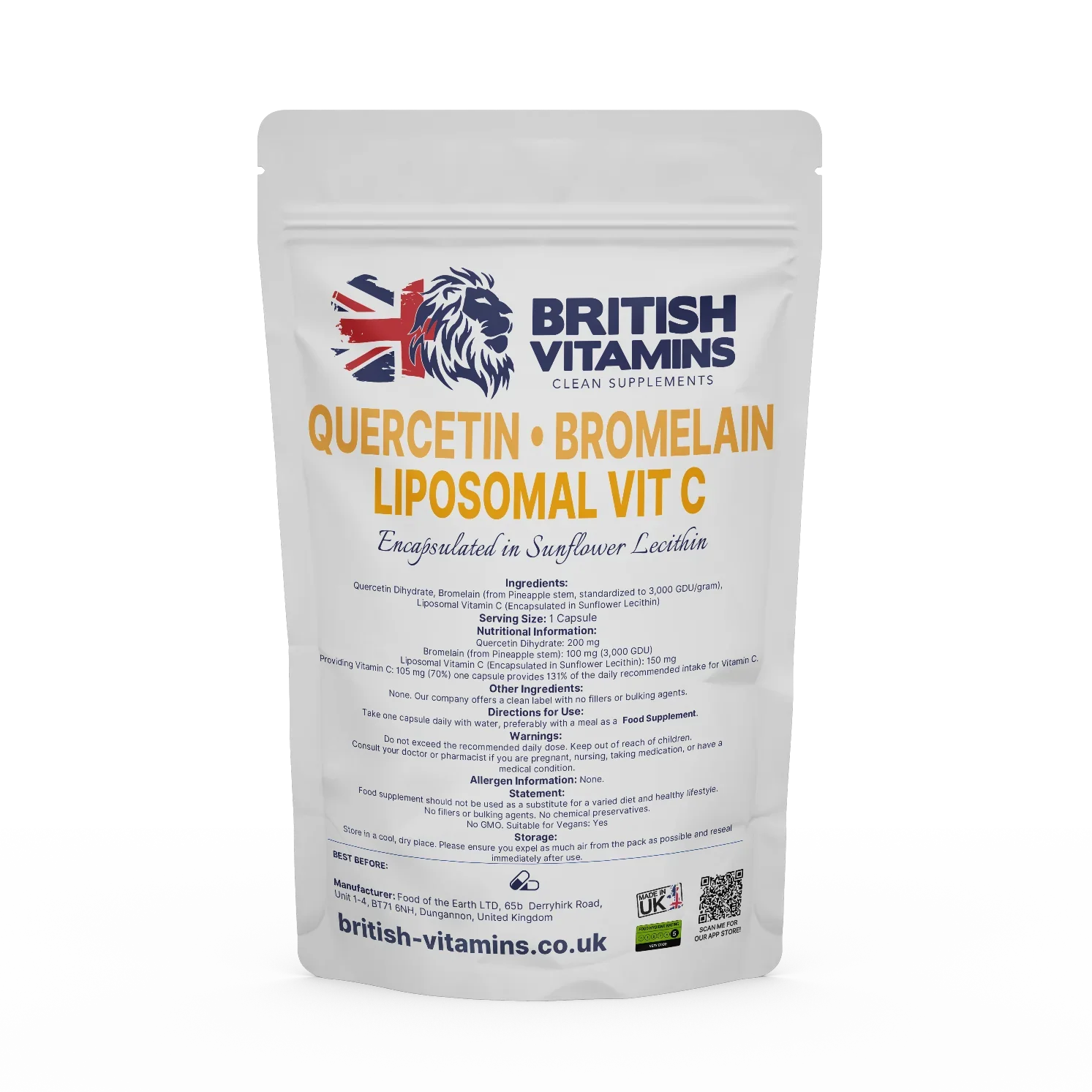 Quercetin with Bromelain & Liposomal Vitamin C – Clean Label Supplement Health & Beauty:Vitamins & Lifestyle Supplements:Vitamins & Minerals British Vitamins 5 Capsules ( Sample )