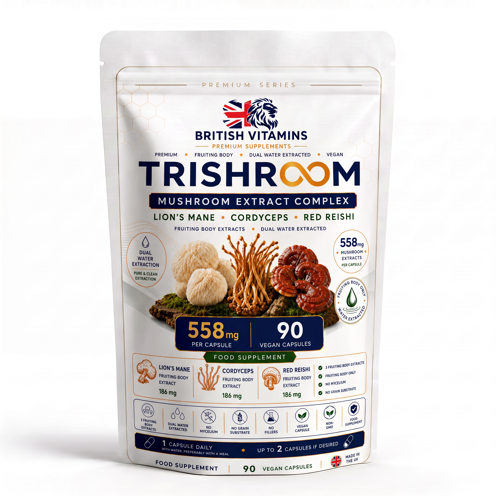 TRISHROOM Mushroom Complex – Lion’s Mane, Cordyceps & Red Reishi