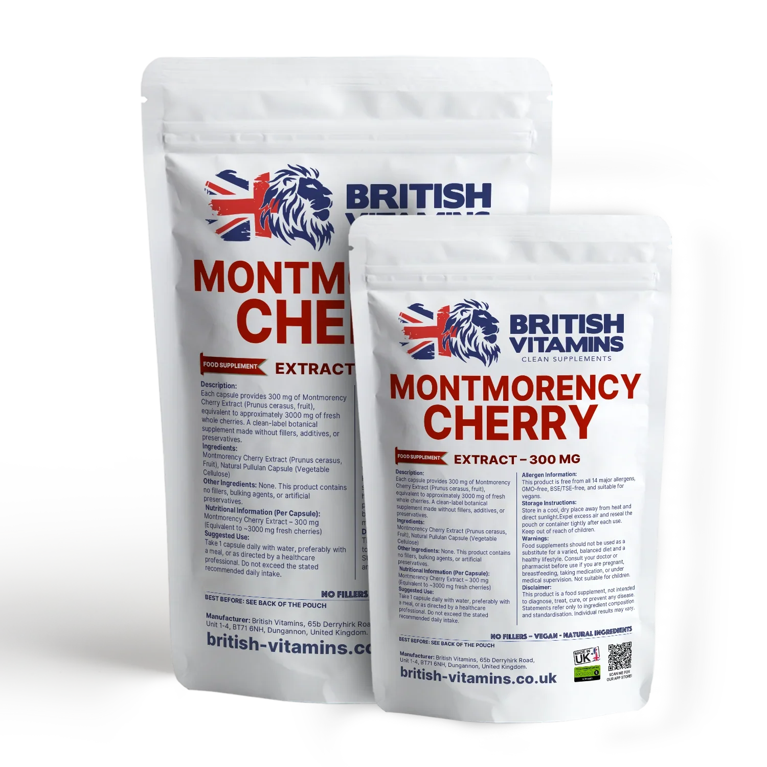 British Vitamins Montmorency Cherry Extract food supplement pouches 60 capsules health product