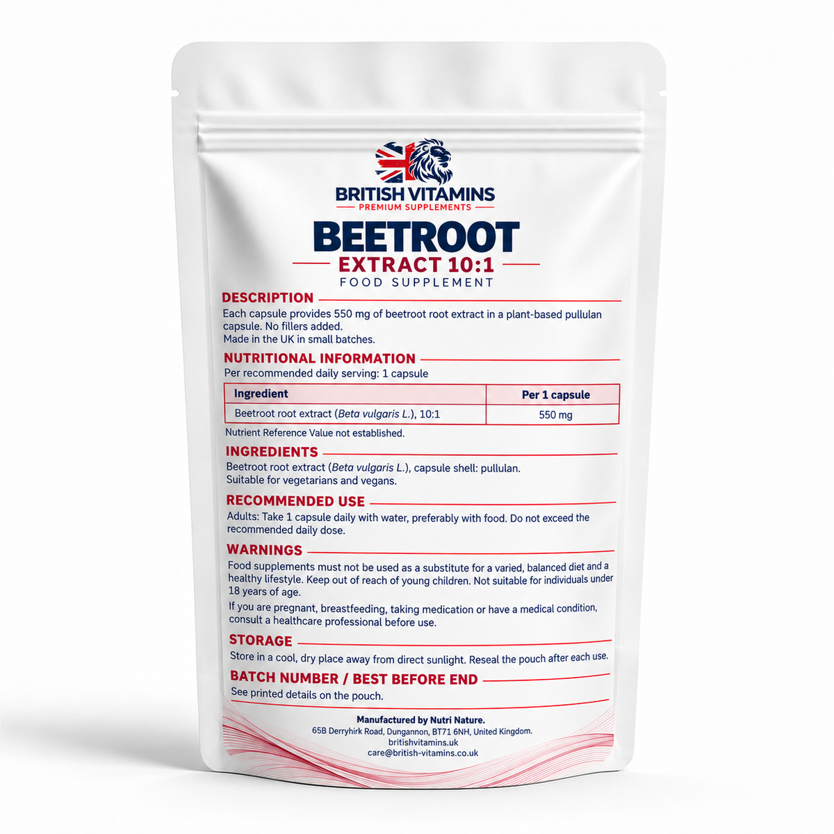British Vitamins Beetroot Extract 10:1 550 mg – back, universal pouch