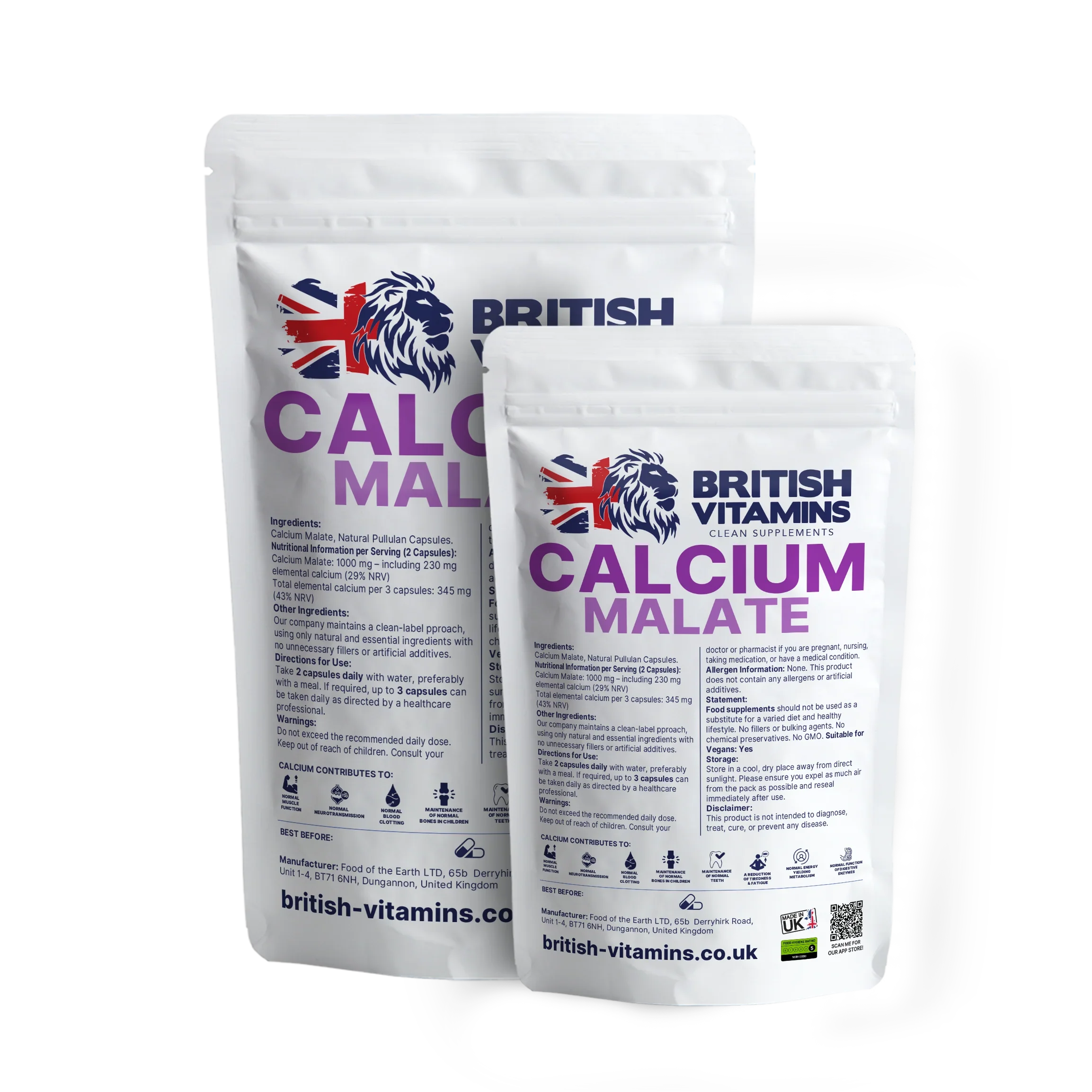 Calcium Malate – 230mg Elemental Calcium (Per 2 Capsules) ca British Vitamins
