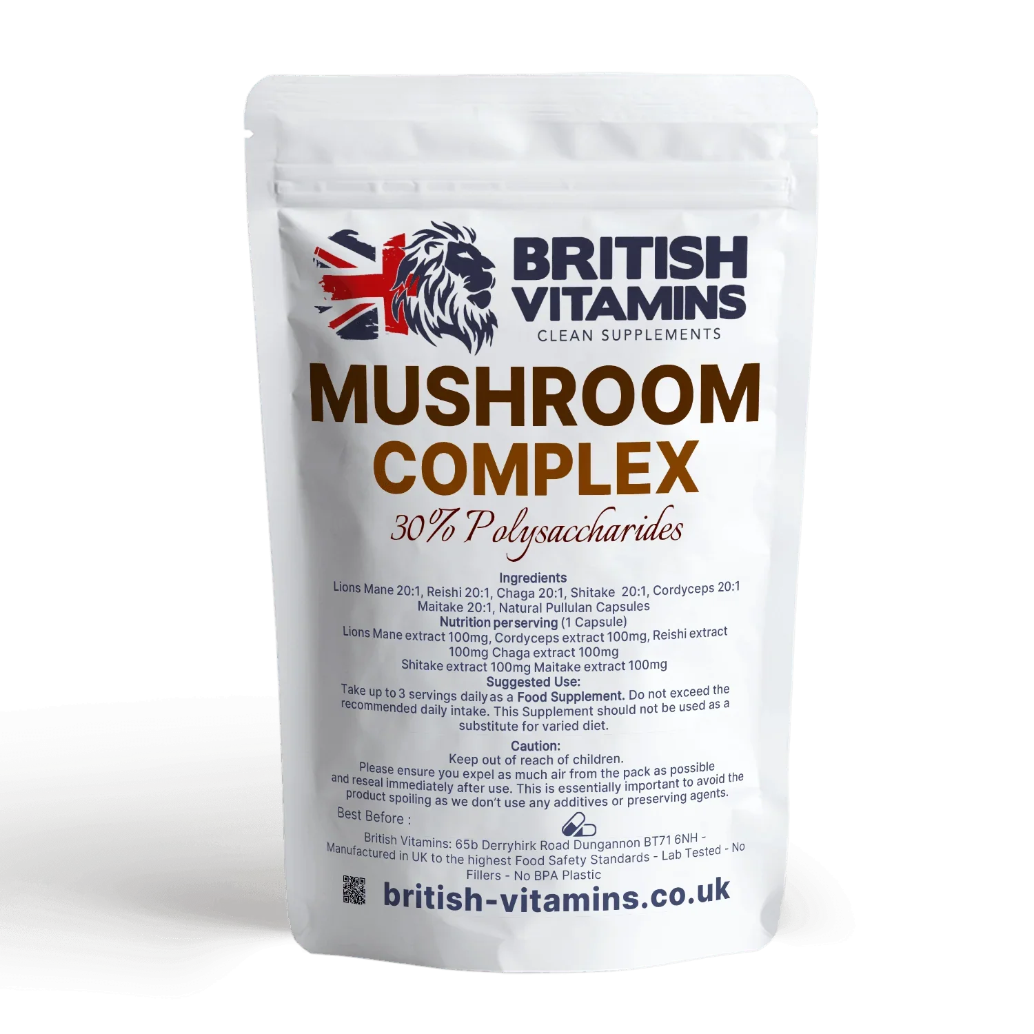 British Vitamins Mushroom Complex food supplement capsules, natural polysaccharides extract