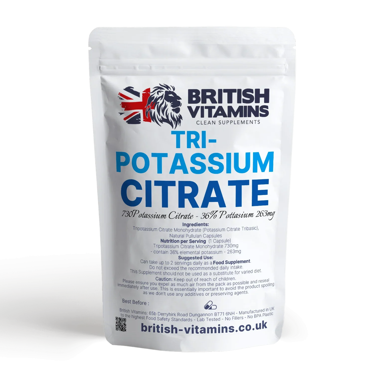 British Vitamins Tri-Potassium Citrate food supplement pouch from clean supplements collection