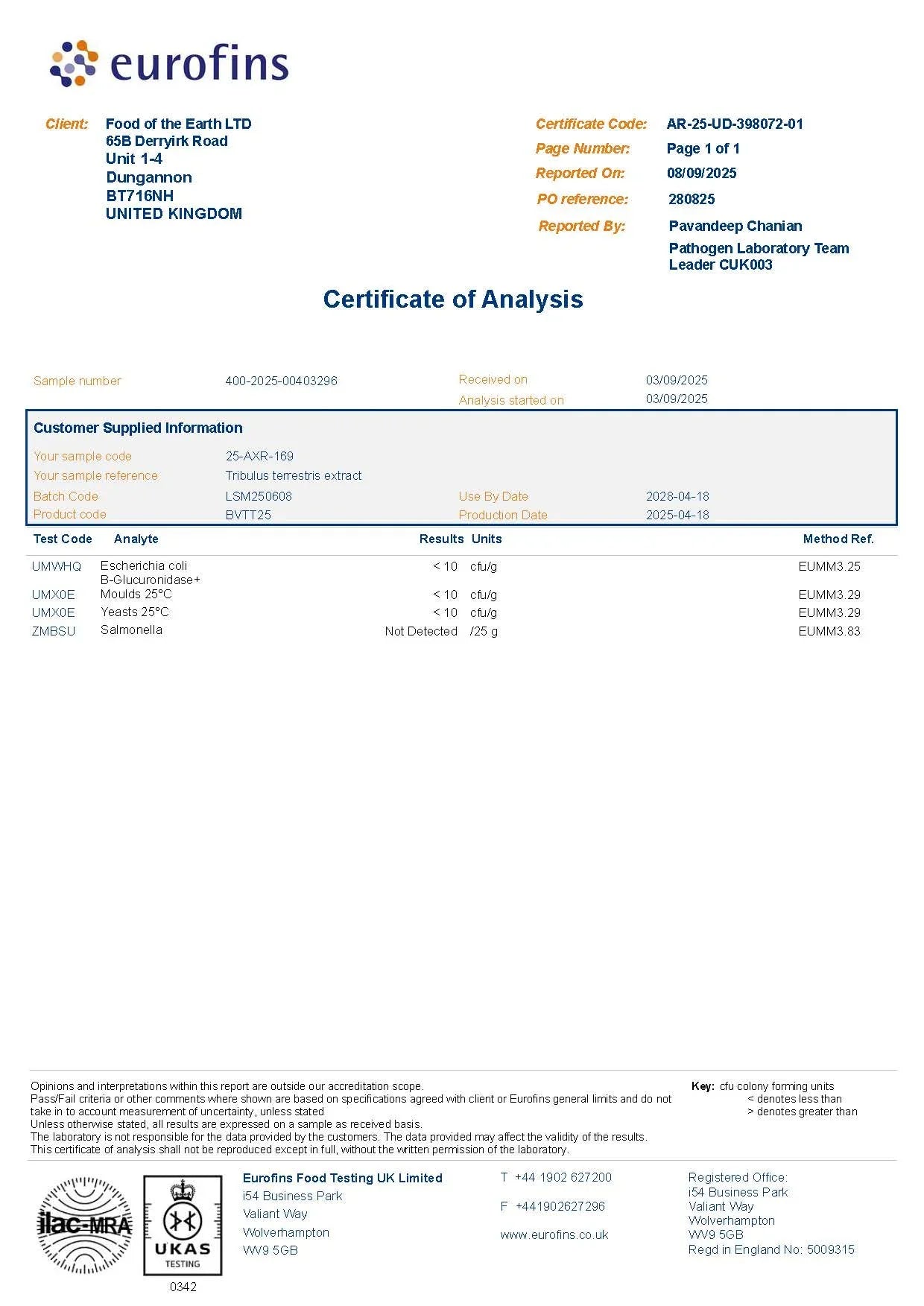 British Vitamins Tribulus Terrestris 5 capsules sample pack natural food supplement