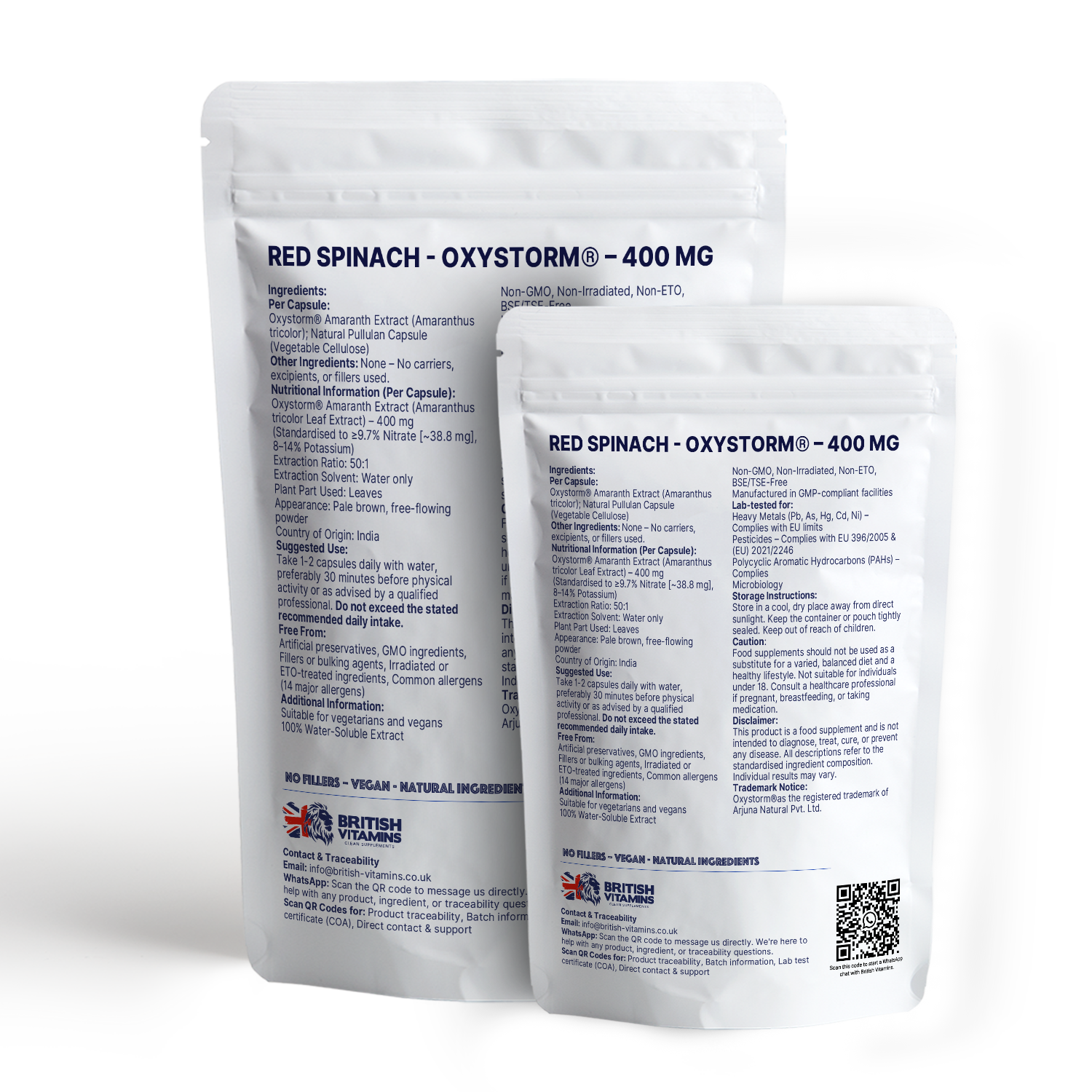 British Vitamins Red Spinach Oxystorm 400mg food supplement capsules packaging health product