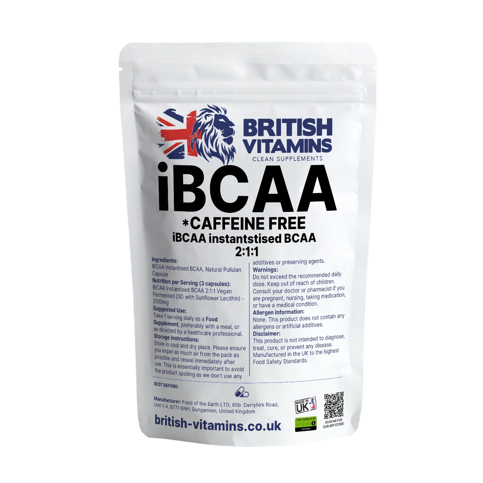 iBCAA CAFFEINE 2:1:1 2100mg Health & Beauty:Vitamins & Lifestyle Supplements:Vitamins & Minerals British Vitamins 120 Capsules