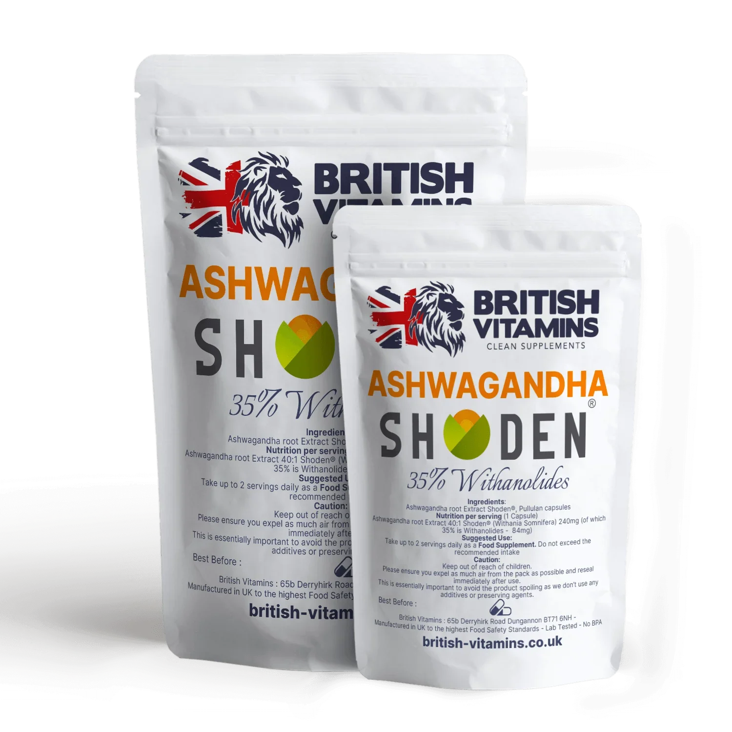 British Vitamins Ashwagandha Shoden food supplement capsules, health and lifestyle vitamins collection