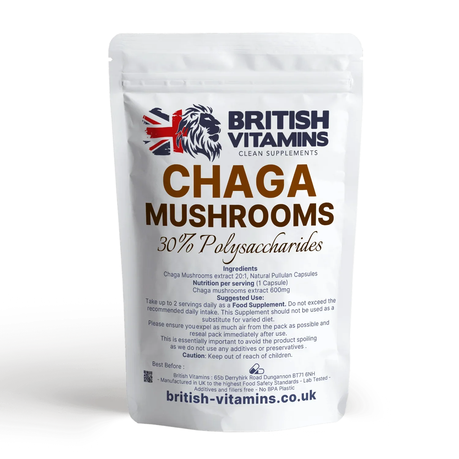 Chaga Mushroom extract 30%Polysacharides Health & Beauty:Vitamins & Lifestyle Supplements:Vitamins & Minerals British Vitamins 5 capsules