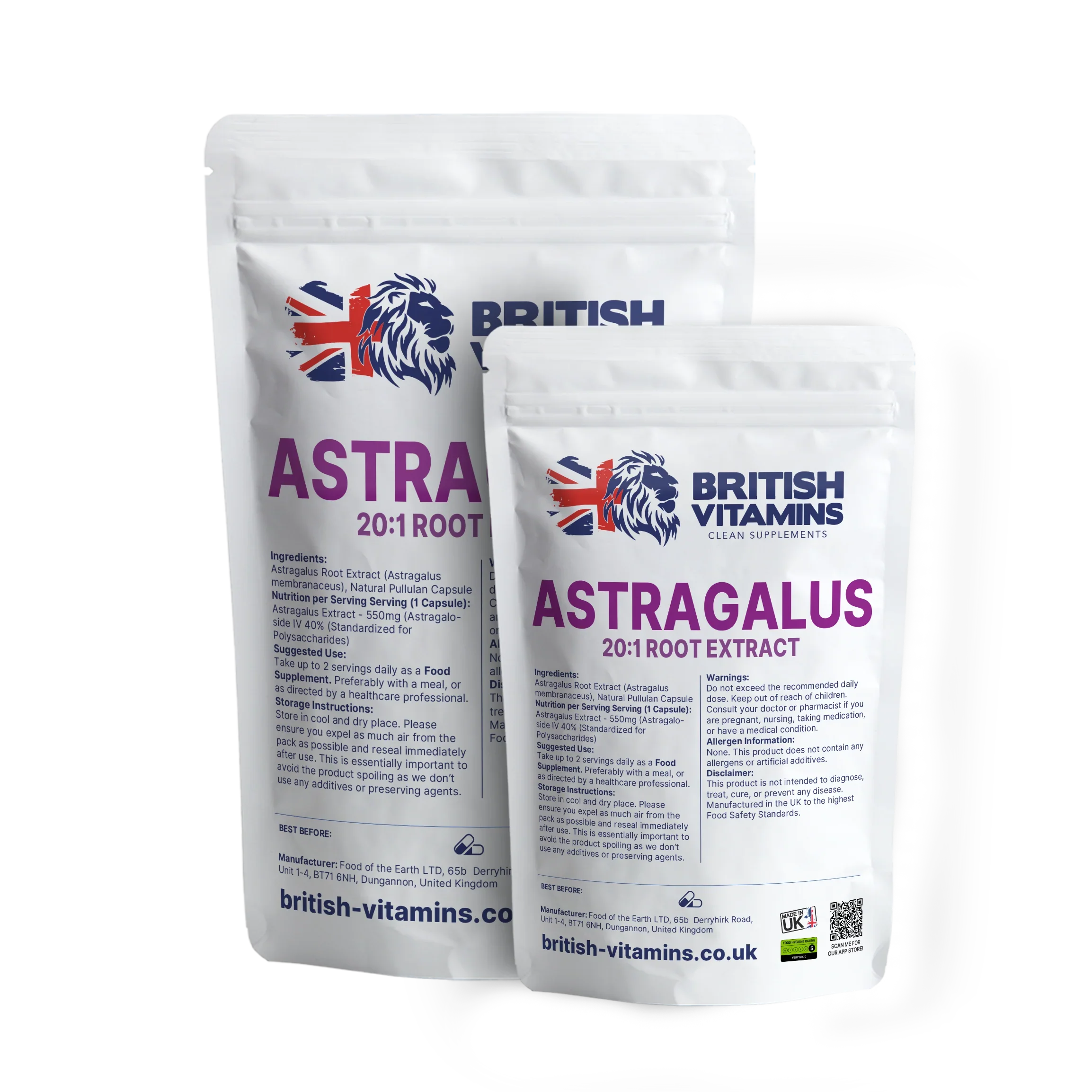 British Vitamins Astragalus 20:1 Root Extract food supplement pouches from health supplements collection