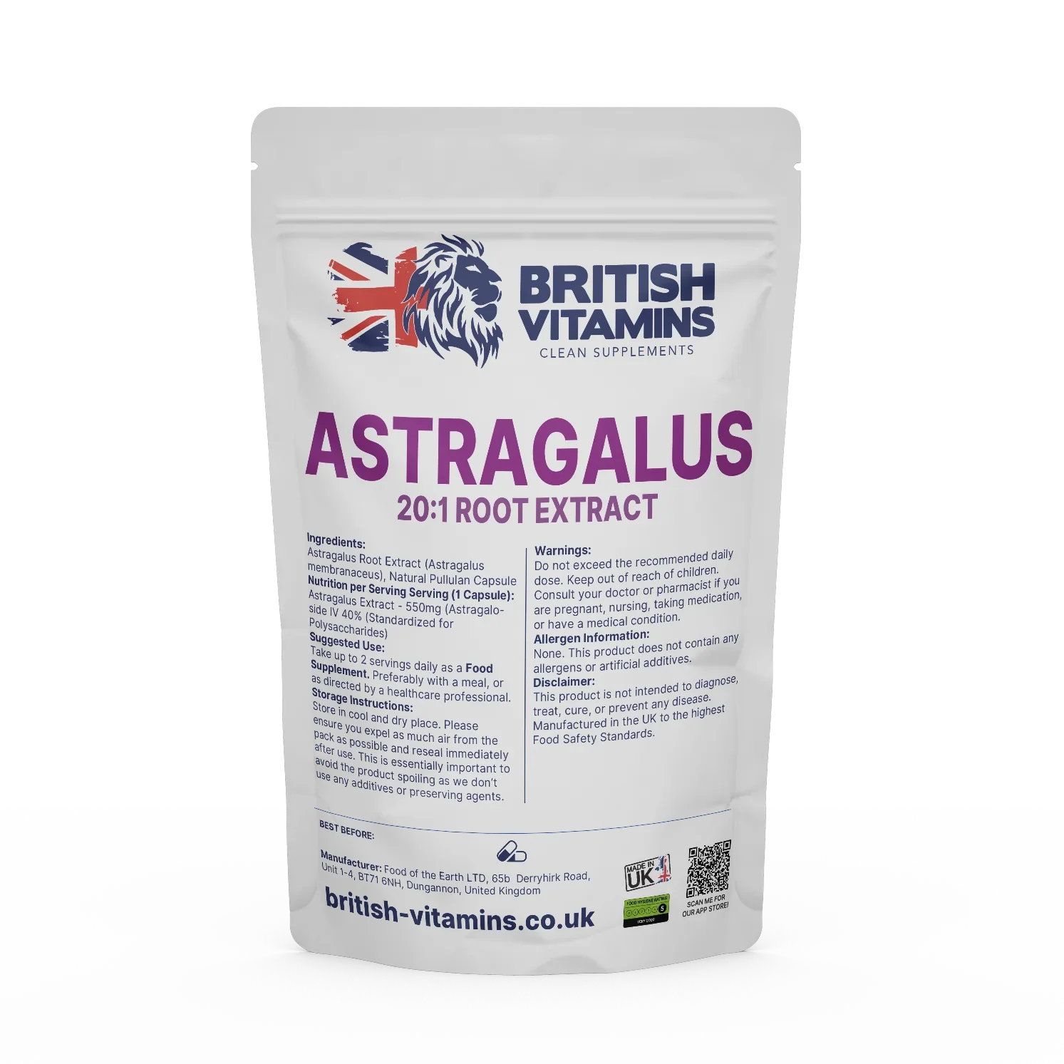 British Vitamins Astragalus 20:1 Root Extract capsules food supplement from clean supplements collection