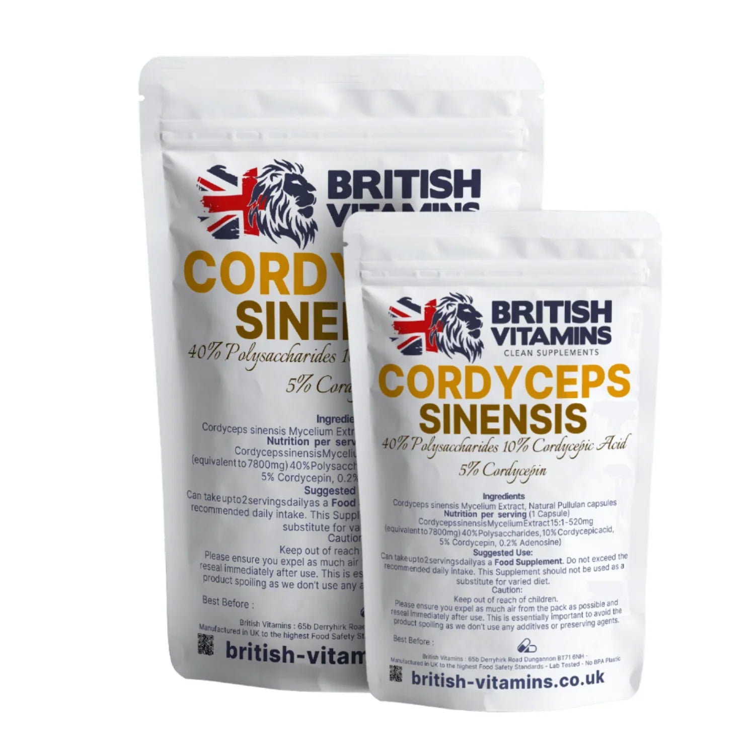 British Vitamins Cordyceps Sinensis food supplement pouches, health vitamins collection