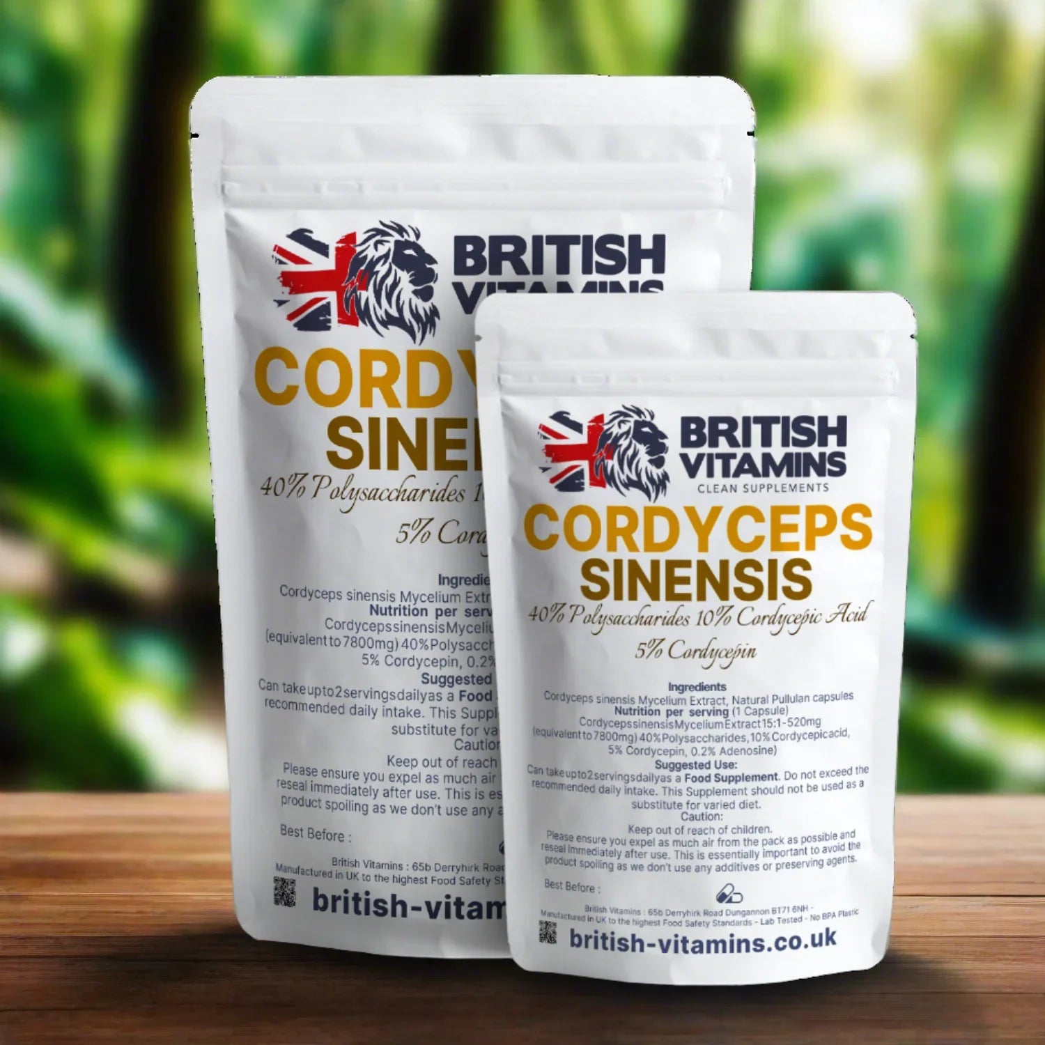 British Vitamins Cordyceps Sinensis food supplement capsules in white packaging from health supplements collection