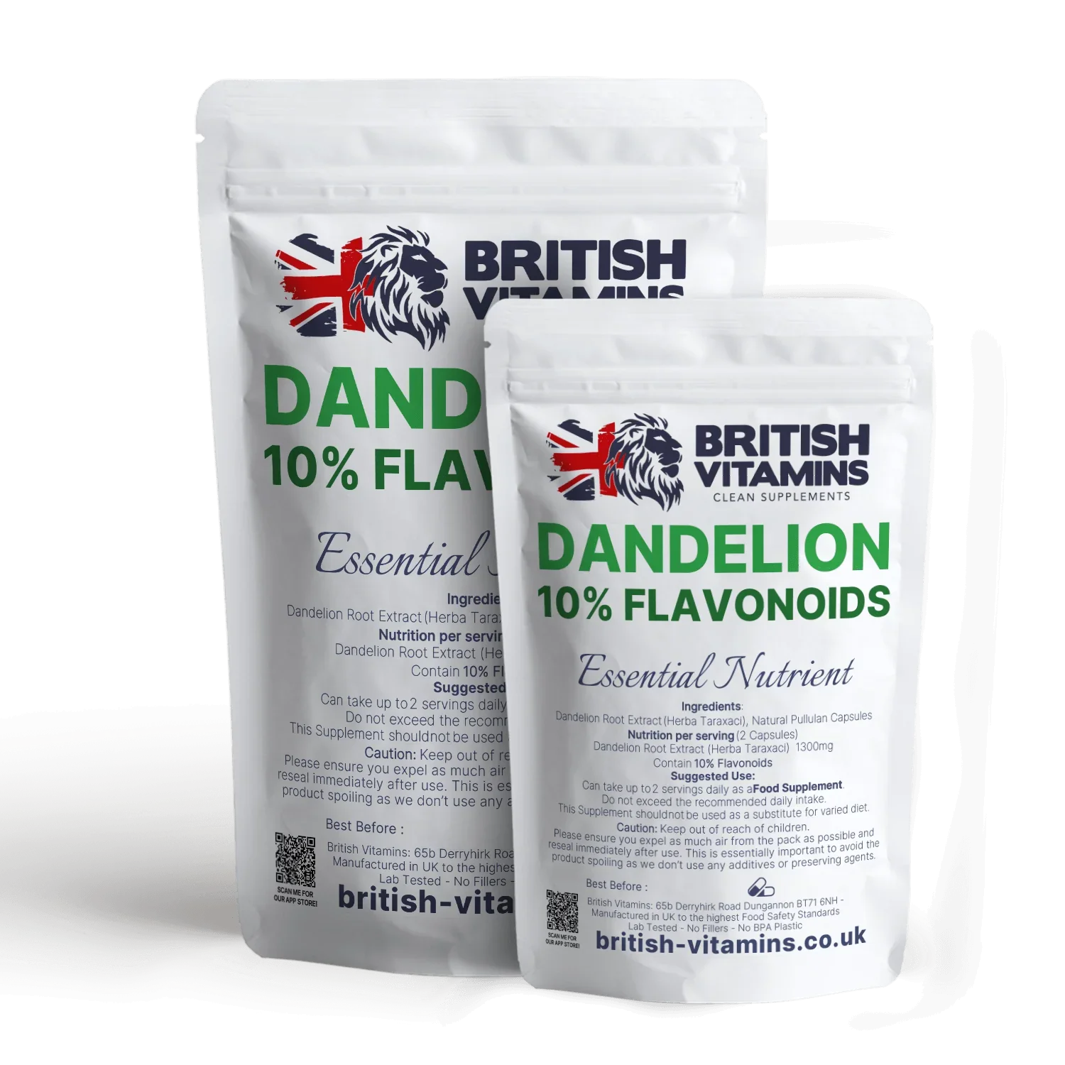 British Vitamins Dandelion 10% Flavonoids food supplement pouches for health and lifestyle supplements