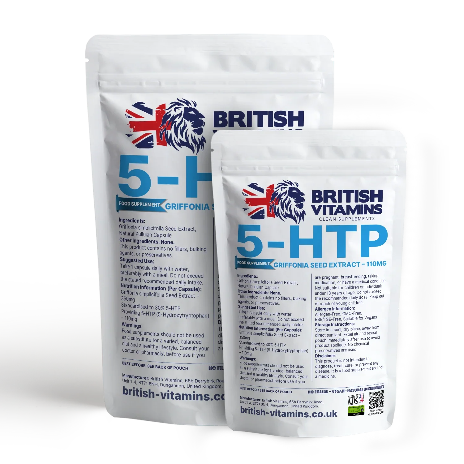 British Vitamins 5-HTP Griffonia Seed Extract food supplement pouches in health and beauty supplements collection