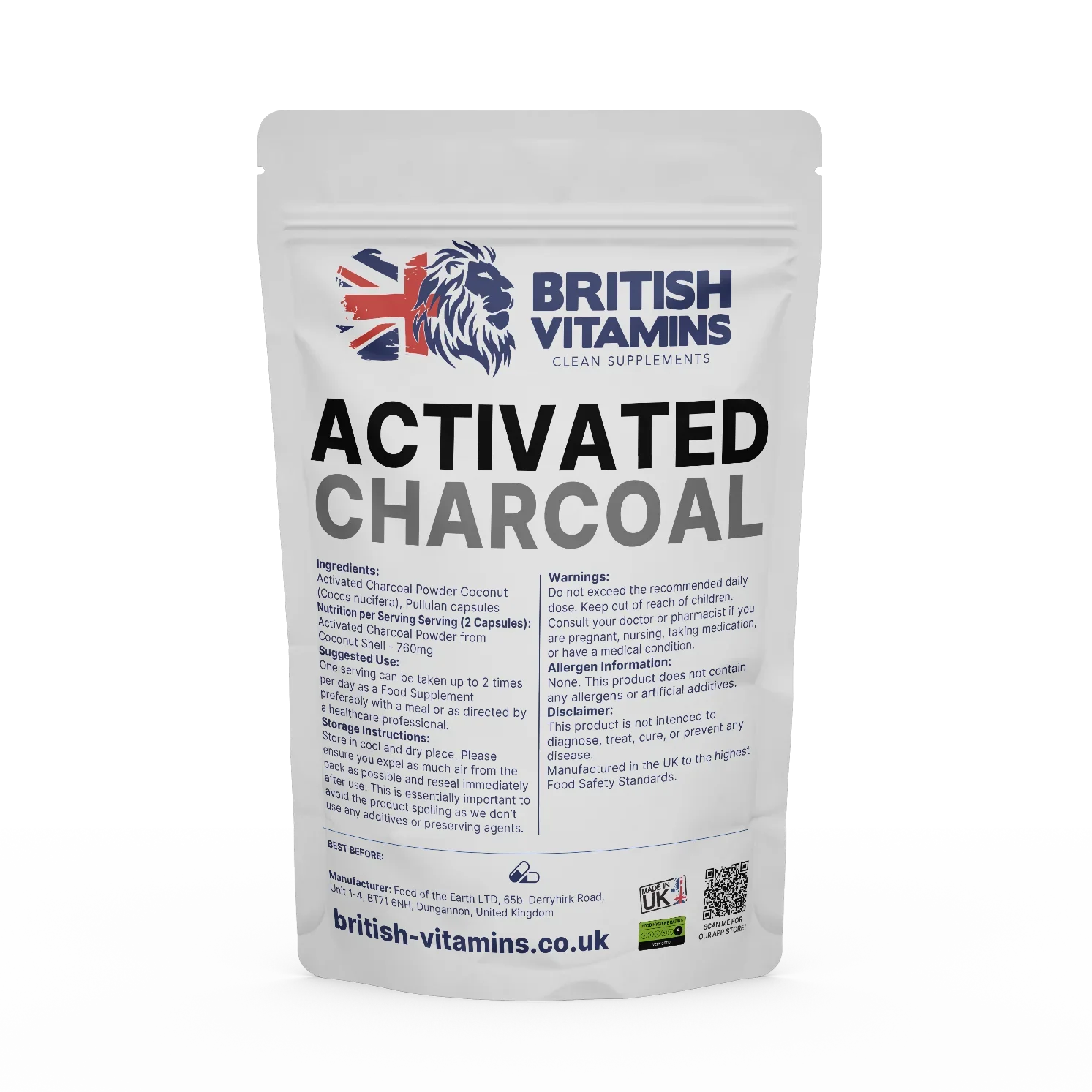 British Vitamins Activated Charcoal food supplement capsules from health supplements collection