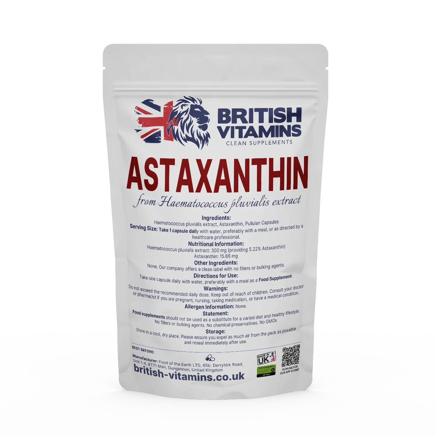 Astaxanthin from Haematococcus pluvialis extract Health & Beauty:Vitamins & Lifestyle Supplements:Vitamins & Minerals British Vitamins 60 Capsules