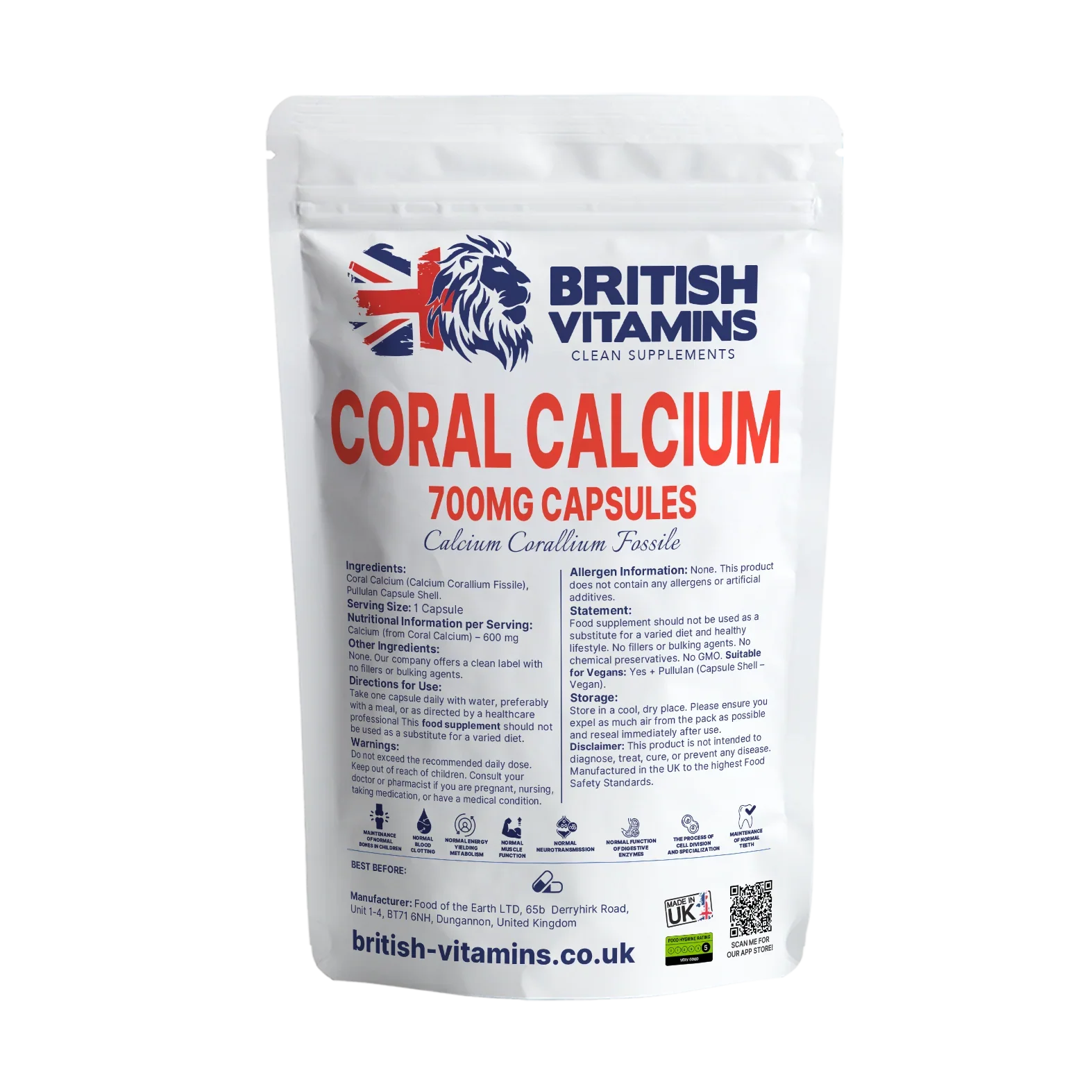 British Vitamins Coral Calcium 700mg capsules food supplement clean health lifestyle vitamins minerals