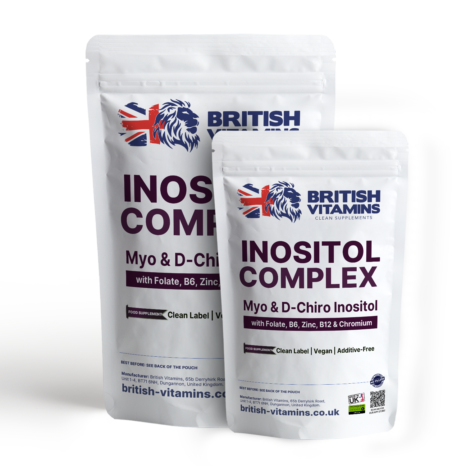 British Vitamins Inositol Complex food supplement pouches with Myo & D-Chiro Inositol, vitamins B6, B12, Zinc, Folate, Chromium