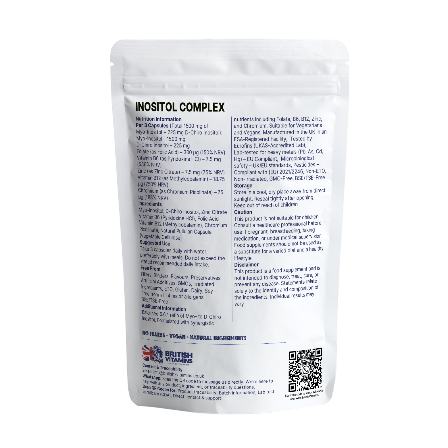 British Vitamins Inositol Complex nutrition label food supplement from vitamins and minerals collection