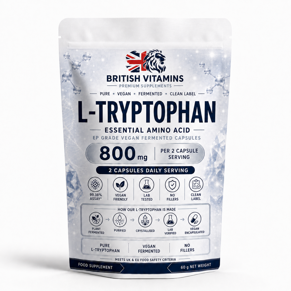 British Vitamins L-Tryptophan vegan fermented supplement pouch