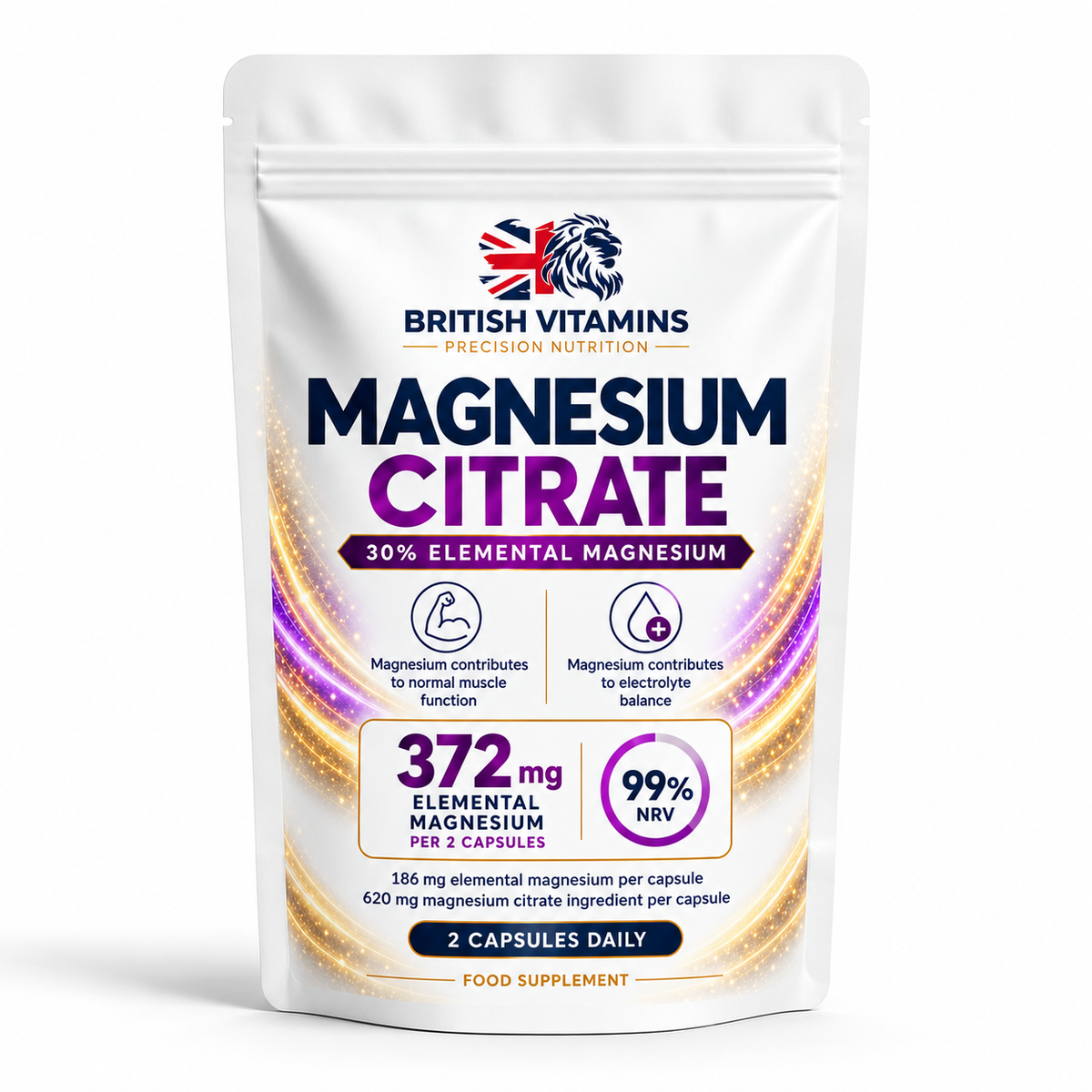 British Vitamins Magnesium Citrate buffered 30% food supplement — front pouch