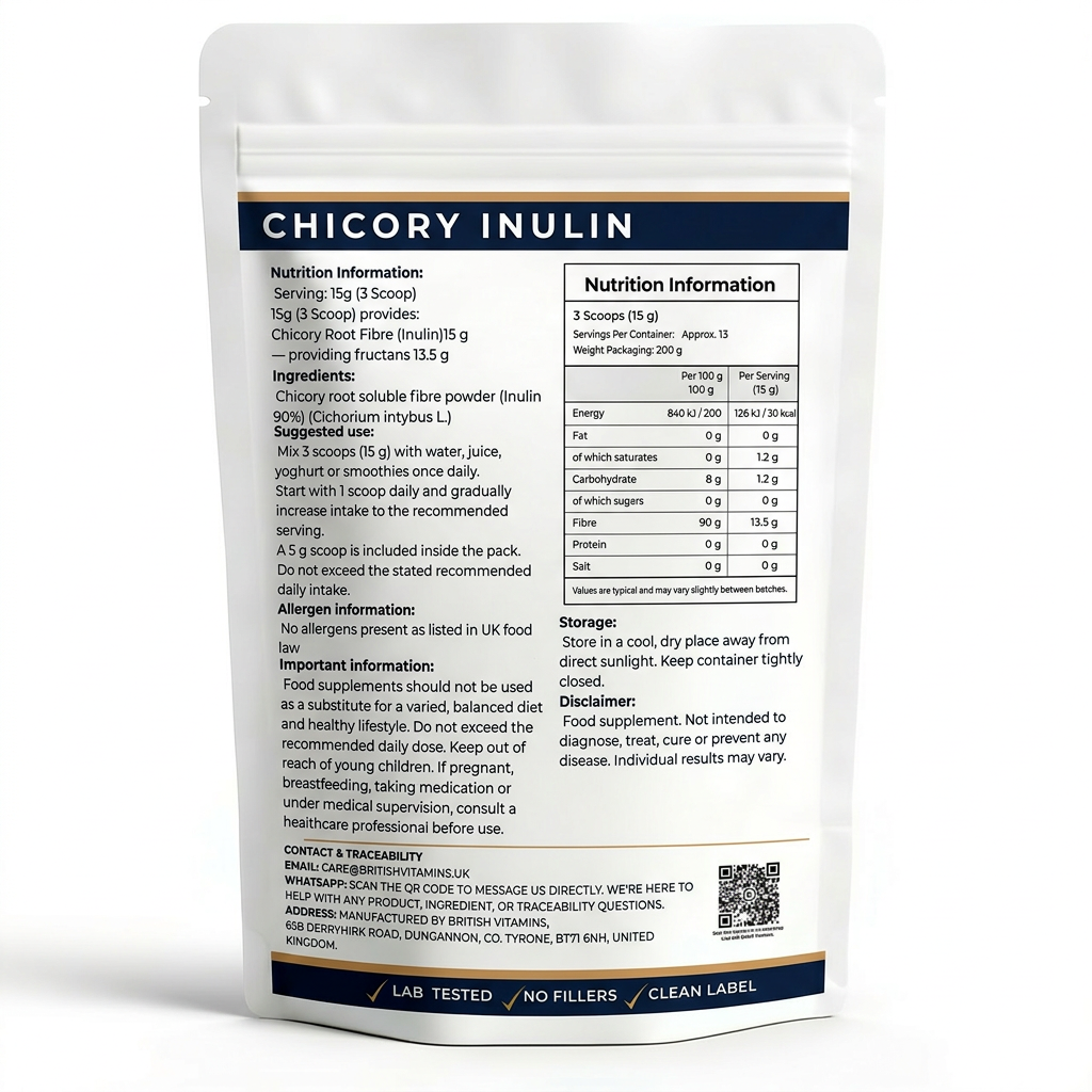 Chicory Root Fibre Powder (Inulin) – Prebiotic Fibre – 200g