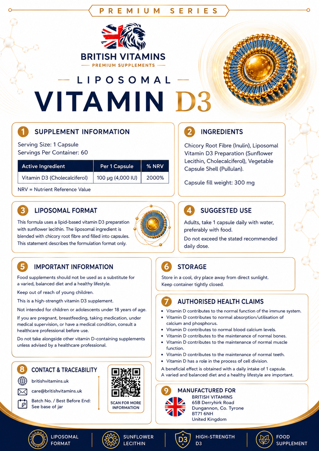Premium Liposomal Vitamin D3 100µg (4,000 IU)