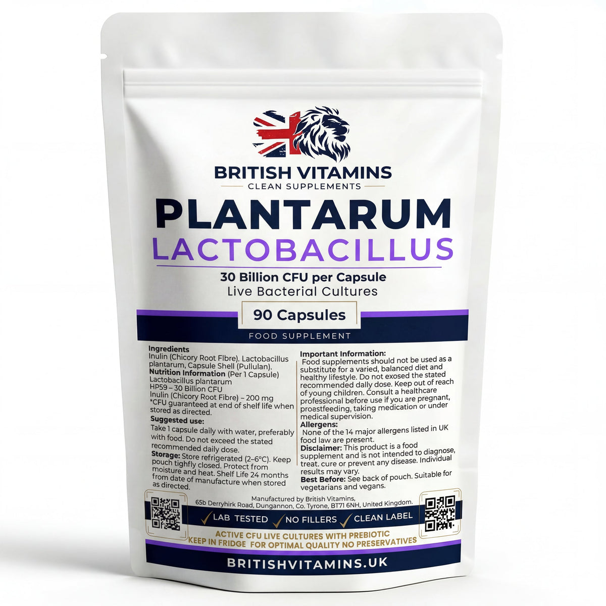 British Vitamins Lactobacillus plantarum 30 Billion CFU – 90 Capsules