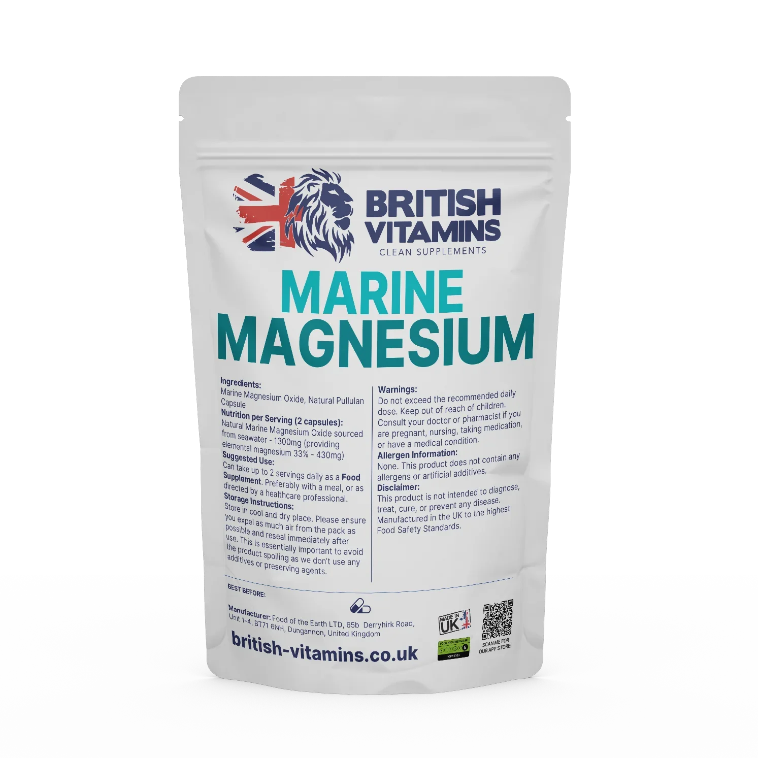Magnesium Marine Natural sourced from seawater Health & Beauty:Vitamins & Lifestyle Supplements:Vitamins & Minerals British Vitamins 5 Capsules ( Sample )