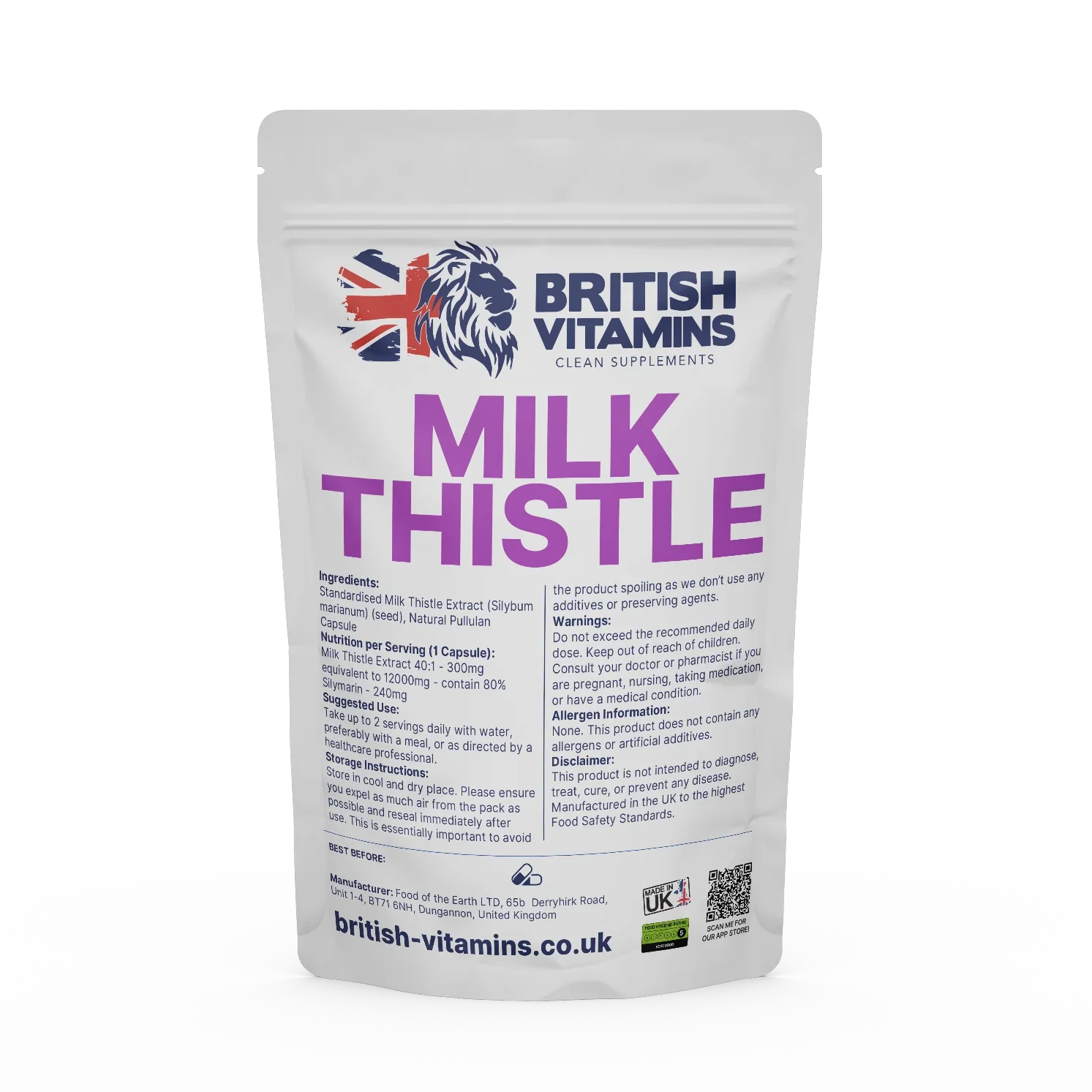 Milk Thistle 300mg 8o% silymarin Health & Beauty:Vitamins & Lifestyle Supplements:Vitamins & Minerals British Vitamins 60 Capsules