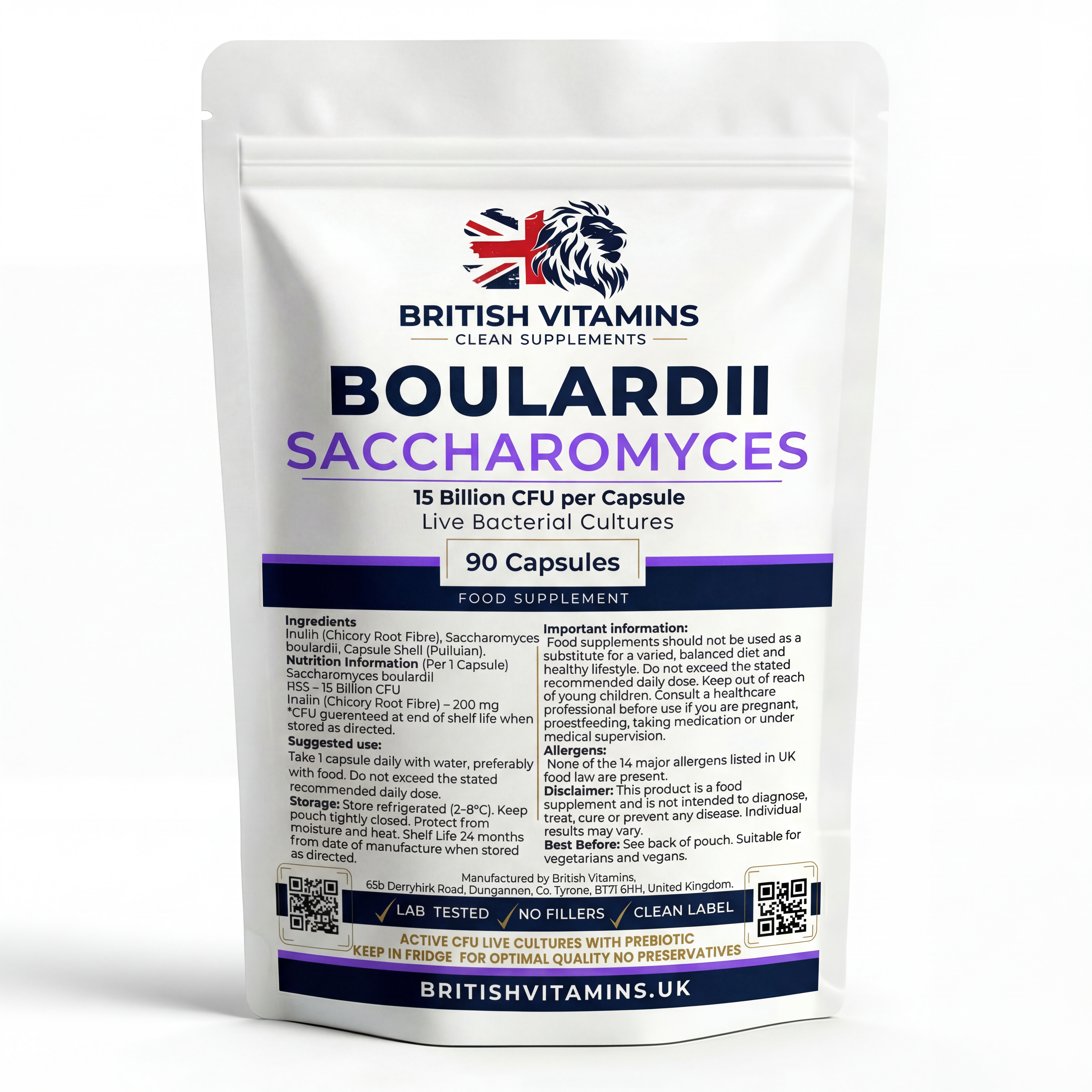 Saccharomyces boulardii 15 Billion CFU – Live Cultures with Prebiotic – 90 Capsules
