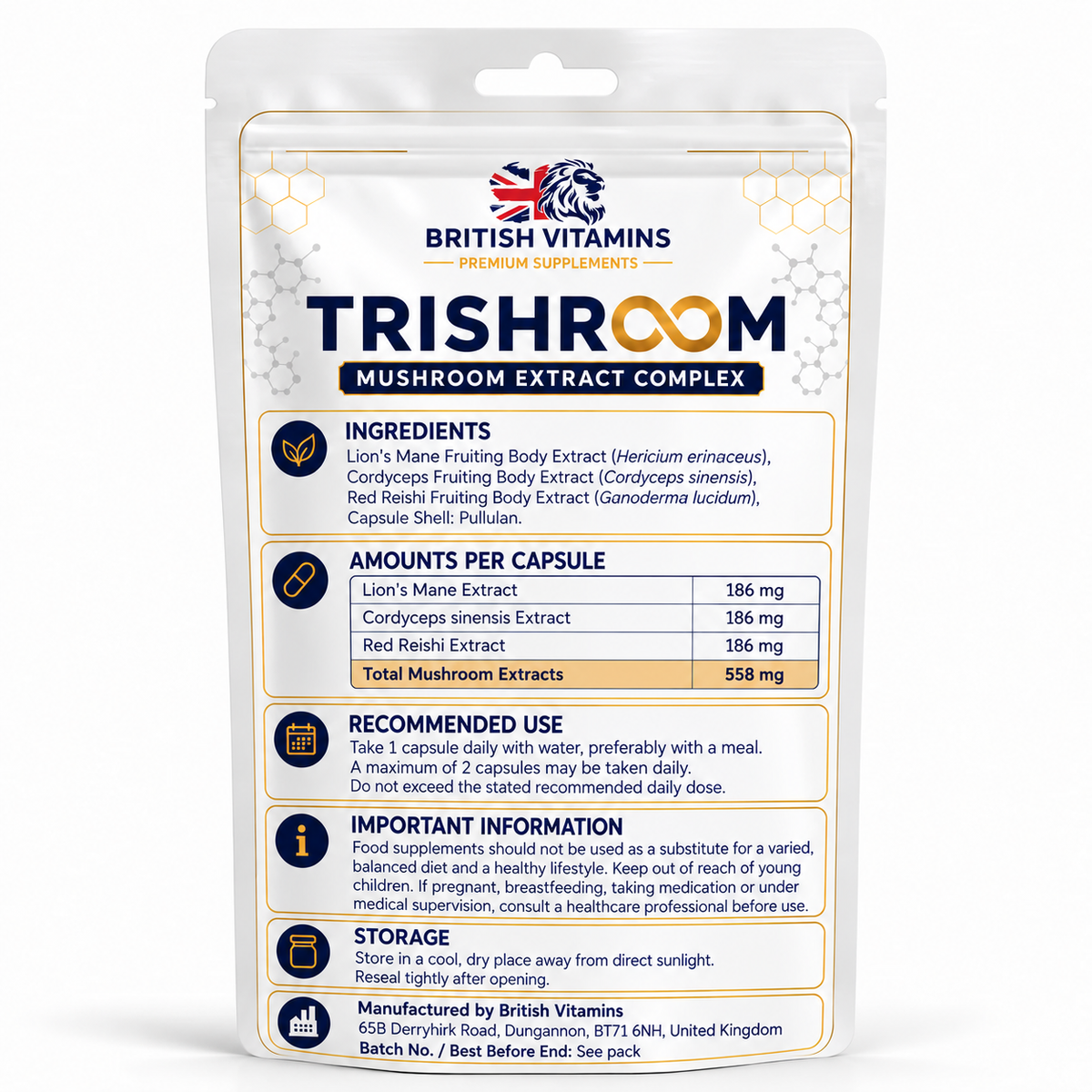 TRISHROOM ingredients – Cordyceps sinensis, 1 capsule daily, maximum 2